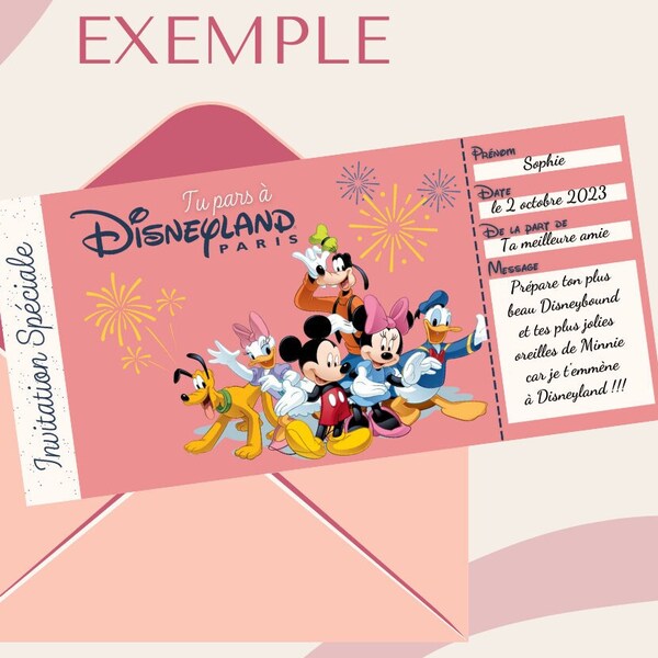 Invitation Disneyland Paris à personnaliser et imprimer (version française, anglaise, espagnole et allemande)