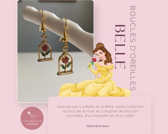 Bijoux inspirées par La Belle et la Bête Collier, Bracelet, Boucles d'oreilles Rose