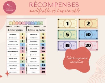 Rewards table and tickets for children to print (in French and English)