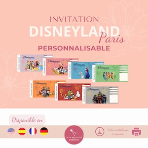 Invitación a Disneyland París para personalizar e imprimir (versiones en francés, inglés, español y alemán)