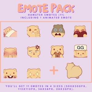 Leuk Hamster-emotepakket (11) inclusief 1 geanimeerde emote voor Discord & Twitch