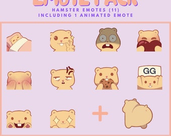 Cute Hamster Emote Pack (11) Including 1 Animated Emote for Discord & Twitch