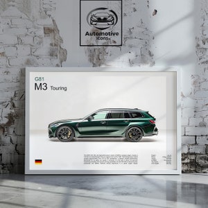 BMW M3 Touring Poster, deutscher Supercar-Wandkunstdruck, Luxusauto-Wandkunst, Automobildekor BMW G81 M3, Luxus-Automobildruck M3 Kombi