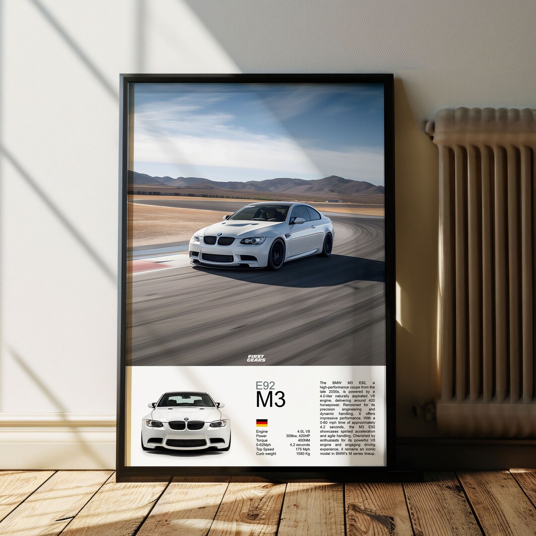BMW M3 E92 Poster, German Supercar Wall Art Print, Luxury Car Wall Art ...