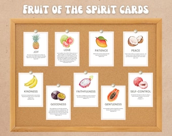 Tarjetas bíblicas del fruto del Espíritu, tarjetas de estudio bíblico para colgar en la pared, descarga instantánea, lección bíblica del fruto del Espíritu