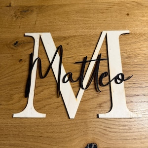 Personalisiertes Namensschild aus Holz – Großer Anfangsbuchstabe mit Name – Individuelle Wanddekoration & Geschenkidee