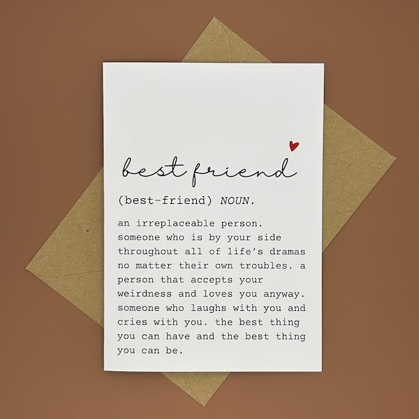 Best Friend Definition Greeting Card, Birthday Gift for Bestie, Friend Relation Present, Thoughtful, Special, Minimal, Free Delivery