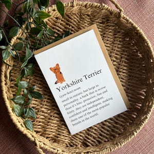 Tarjeta de felicitación con la definición de Yorkshire Terrier