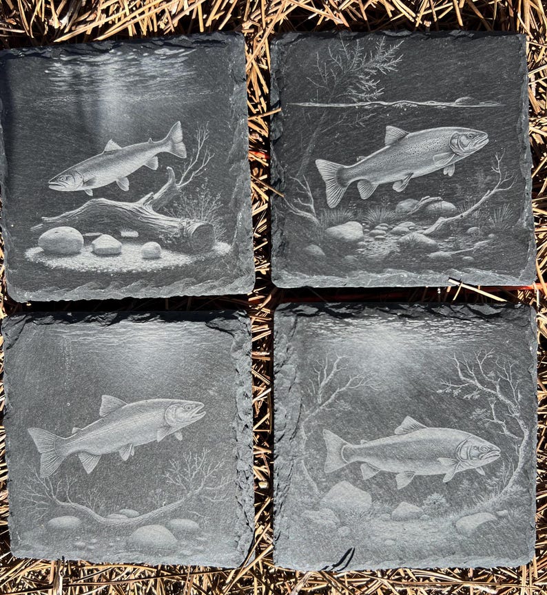 Set of 4 Slate Coasters Featuring Trout Designs - Etsy