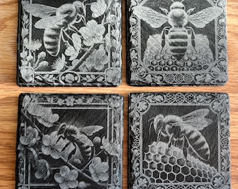 Natural slate Honey Bee coasters set of 4