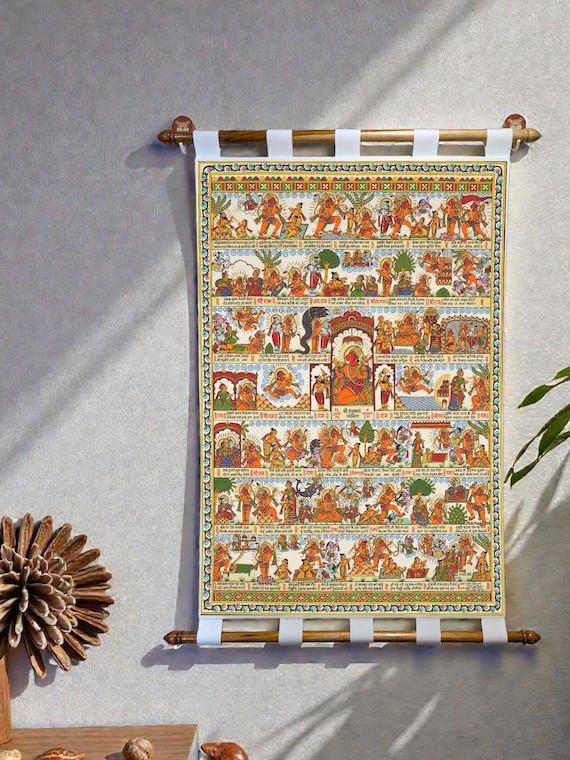 Tushaco Handicrafts Hanuman Chalisa Phad Canvas Painting Scroll, Home Décor, Decoration
