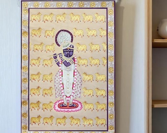 Shrinath Ji Pichwai canvas rolschildering: Rajasthani woondecoratie (29 x 20 inch)