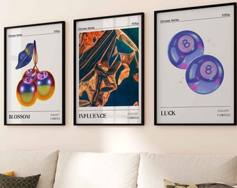 Gallery Aura Wall Art Set Of 3 Prints Colorful Abstract Aura Gradient Poster Trendy Wall Art, Holographic Set Aesthetic Print Retro Wall Art