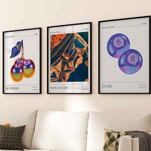 Gallery Aura Wall Art Set Of 3 Prints Colorful Abstract Aura Gradient Poster Trendy Wall Art, Holographic Set Aesthetic Print Retro Wall Art