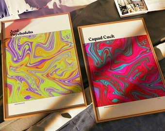 Psychedelic Gallery Wall Art Set Of 2 Prints, Colorful Abstract Aura Gradient Poster, Trendy Retro Wall Art, 70s Aesthetic Room Decor Print