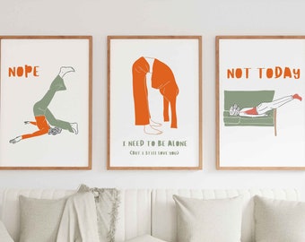 Nope Not Today Gallery Wall Art Set of 3 Prints, Not Today Poster, Pastel Print, Trendy Wall Art Minimalist Print Aesthetic Dorm Room Decor