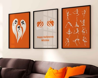Halloween Wall Art Set of 3 Prints, Halloween Poster, Modern Spooky Halloween Printable Gallery Wall Art, Halloween Print Digital Download