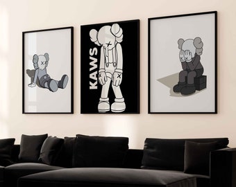 Hypebeast Toys Kaws Poster Set of 3 Prints Hypebeast Figure Printable Wall Art Minimalist Decor Sneaker Art Graffiti Print Digital Download