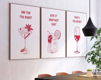 Bar Art Set of 3 Prints Modern Liquor Poster Cocktail Print Kitchen Bar Wall Art Tequila Print Vodka Poster Drinks Print Digital Download