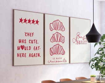 Aesthetic Kitchen Decor Set of 3 Print Cute Cooking Art Kitchen Wall Art Print Minimalist Heart Print Trendy Chef Art Print Digital Download