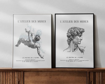Vintage Gallery Wall Art Museum Set of 2 Print David Art Print Icarus Poster, Aesthetic Wall Art Dorm Room Quote Print Digital Download