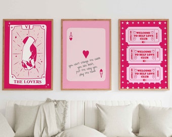 Lucky You Ticket Set of 3 Print, Good Times Ticket Print, Aesthetic Wall Art, Pink Gallery Wall Art, Retro Trendy Wall Art, Lucky Ace Print