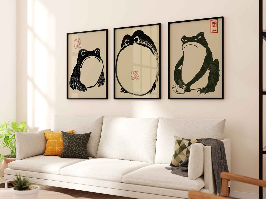 Japanese Matsumoto Hoji Frog Wall Art Set of 3 Print, Japandi Wall Art ...