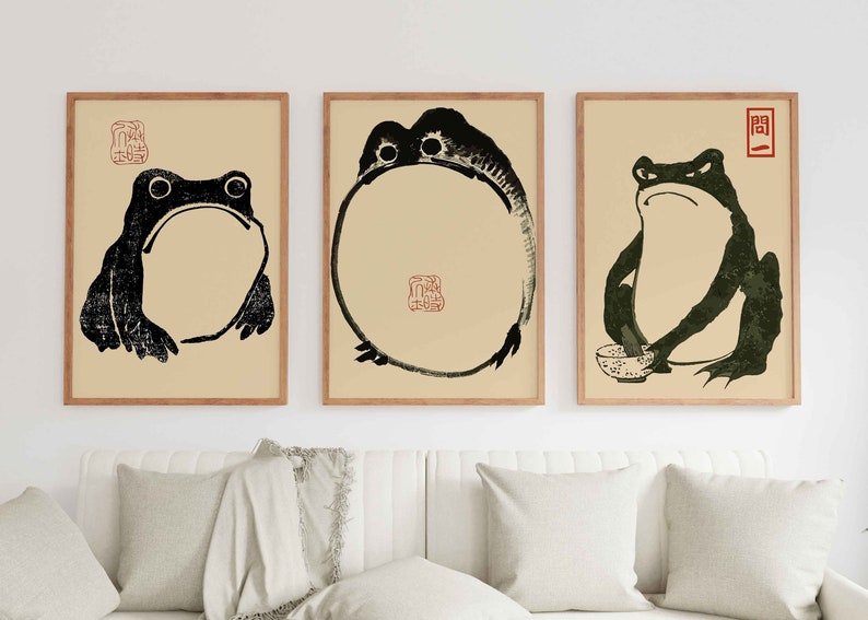 Japanese Matsumoto Hoji Frog Wall Art Set of 3 Print, Japandi Wall Art ...