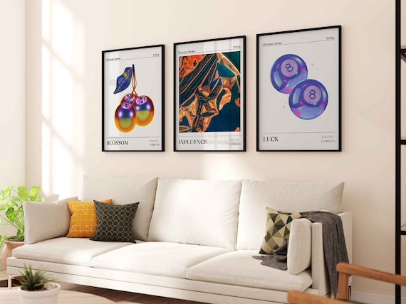 Gallery Aura Wall Art Set Of 3 Prints Colorful Abstract Aura Gradient Poster Trendy Wall Art, Holographic Set Aesthetic Print Retro Wall Art