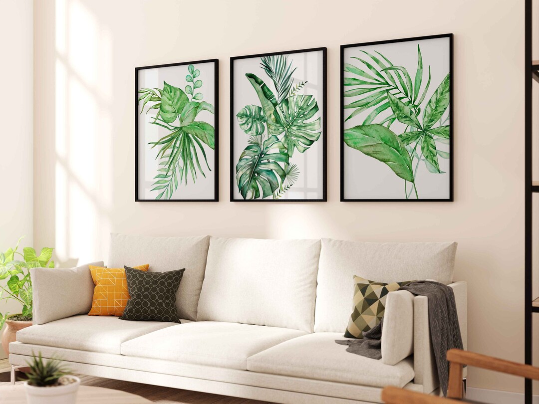 Tropical Green Leaves Wall Art Set of 3 Prints Botanical Etsy