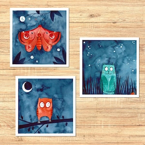 Cartes postales de la nuit - aquarelles