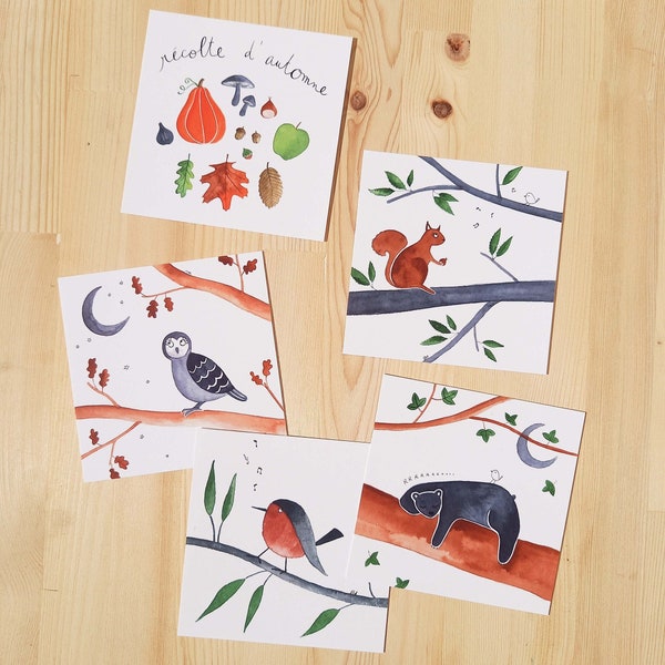 Cartes postales de la forêt - aquarelles