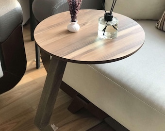 Walnut C-Shaped Side Table: Modern Sofa Laptop Stand | Valentine's Day Gifts