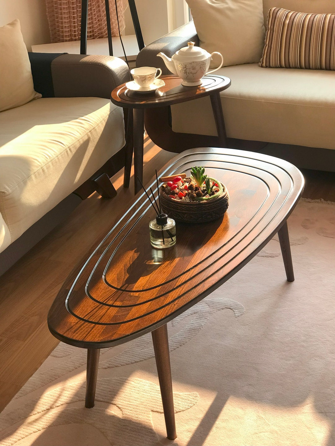 Wooden Oval Coffee Table Side Table Rustic Mid Century Center Table Vintage Style Side Table Handmade Furniture Wooden Large Coffee Etsy UK