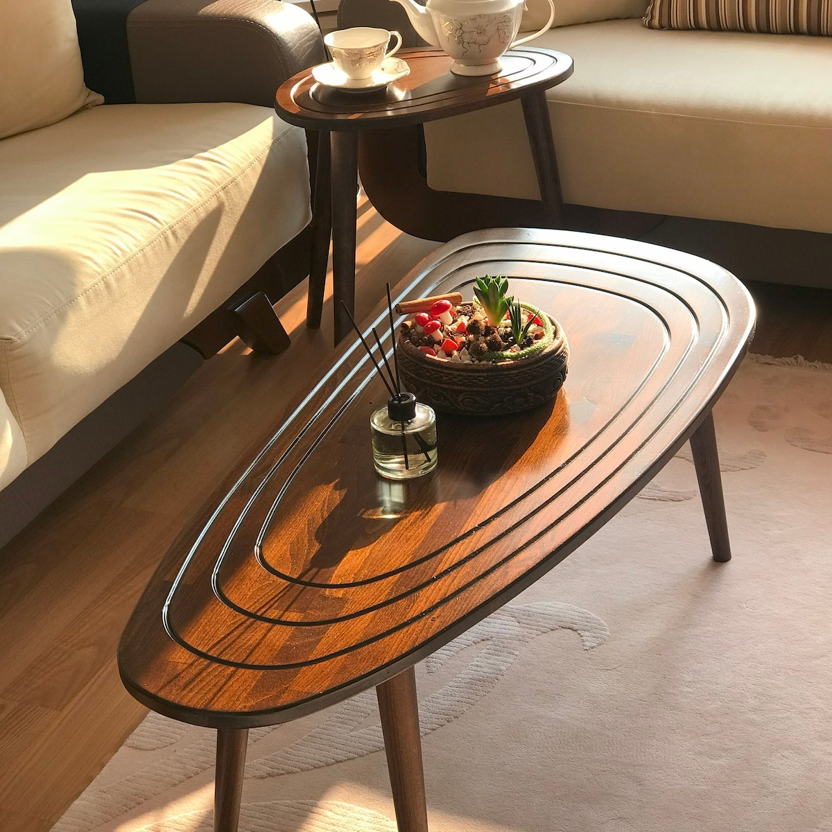 Wooden Oval Coffee Table Side Table, Rustic Mid Century Center Table, Vintage Style Side Table, Handmade Furniture, Wooden Large Coffee - Etsy