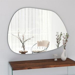 Irregular Wood Mirror Wall Decor, Asymmetrical Large Mirror for Bathroom Mirror, Aesthetic Mirror Entryway Hallway Living Room Mirror