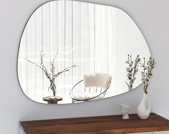 Asymmetrical Wood Frame Wall Mirror, Decor