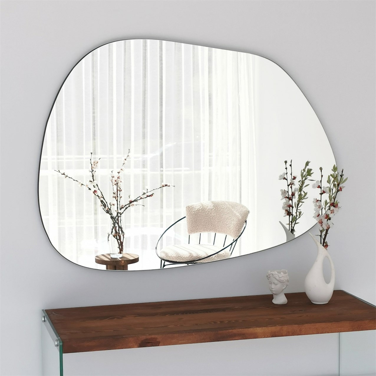 Decorazione Da Parete Asimmetrica Di Metà Secolo Cornice In Legno A Specchio Decorazione Da Parete Estetica Irregolare Per Camera Da Letto, Soggiorno, Bagno, Ingresso  15 - 3