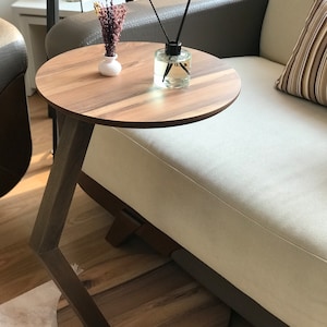 C Shaped Side/End Table, Modern Sofa Side Table, Coffee Table For Living Room, Round Wood End/Side Table, Laptop Stand, Walnut Couch Table image 5