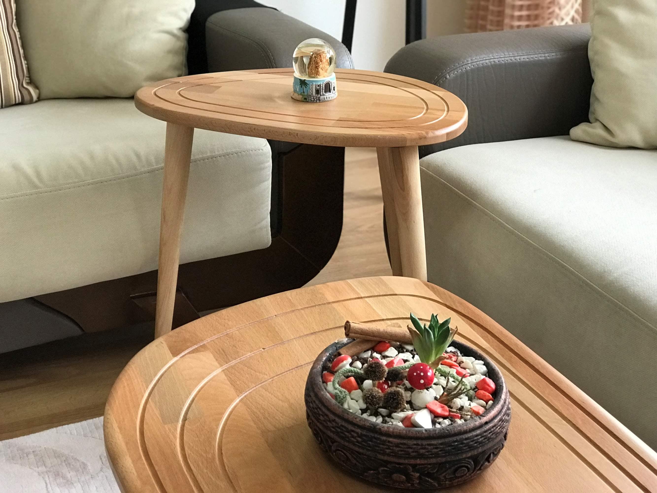 Vintage Style Side Table Set Mid Century Oval Coffee Table