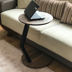 C Shaped Side/End Table, Modern Sofa Side Table, Coffee Table For Living Room, Round Wood End/Side Table, Laptop Stand, Walnut Couch Table image 7
