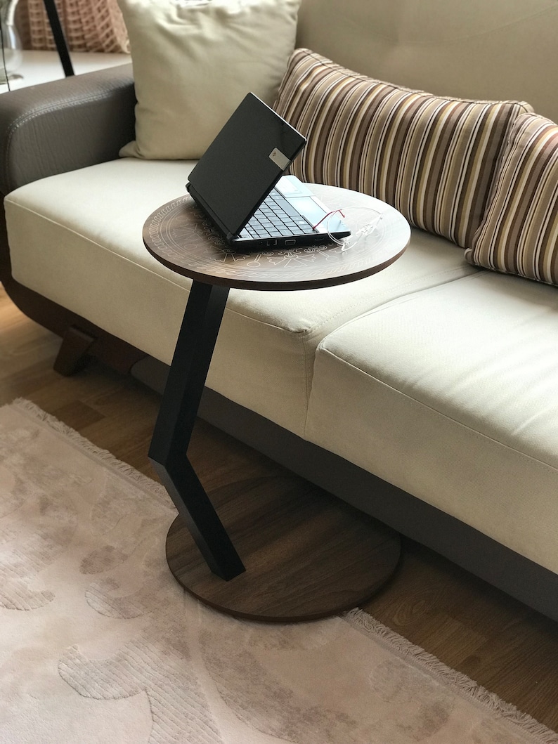 C Shaped Side/End Table, Modern Sofa Side Table, Coffee Table For Living Room, Round Wood End/Side Table, Laptop Stand, Walnut Couch Table zdjęcie 7