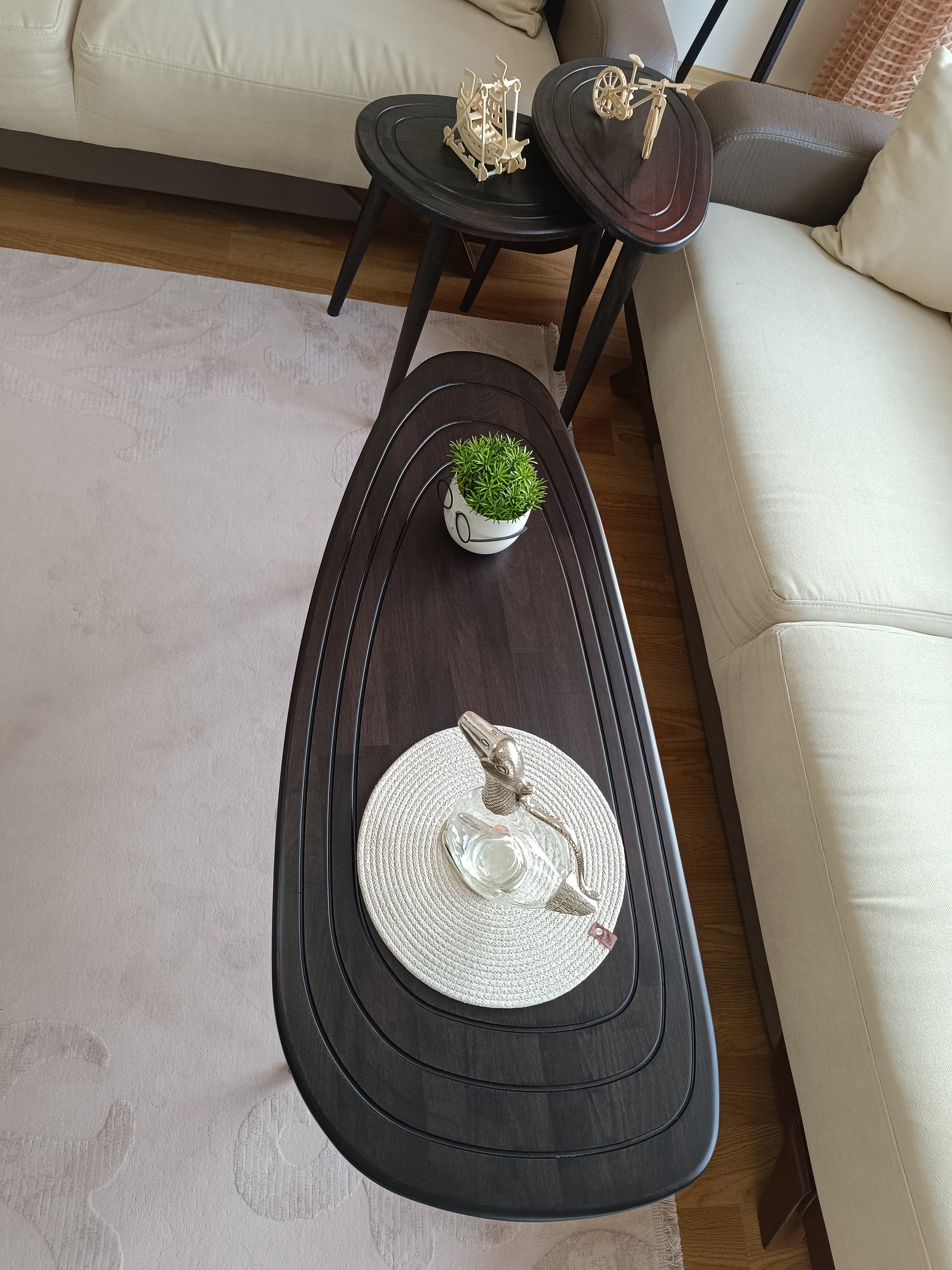 Wooden Oval Coffee Table Side Table Rustic Mid Century Center