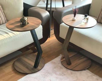 Walnut C-Shaped Side Table: Modern Sofa Laptop Table | Valentine's Day Gifts