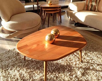 Solid Wood Coffee Table Set: Asymmetrical Nesting Tables, Scandinavian Style