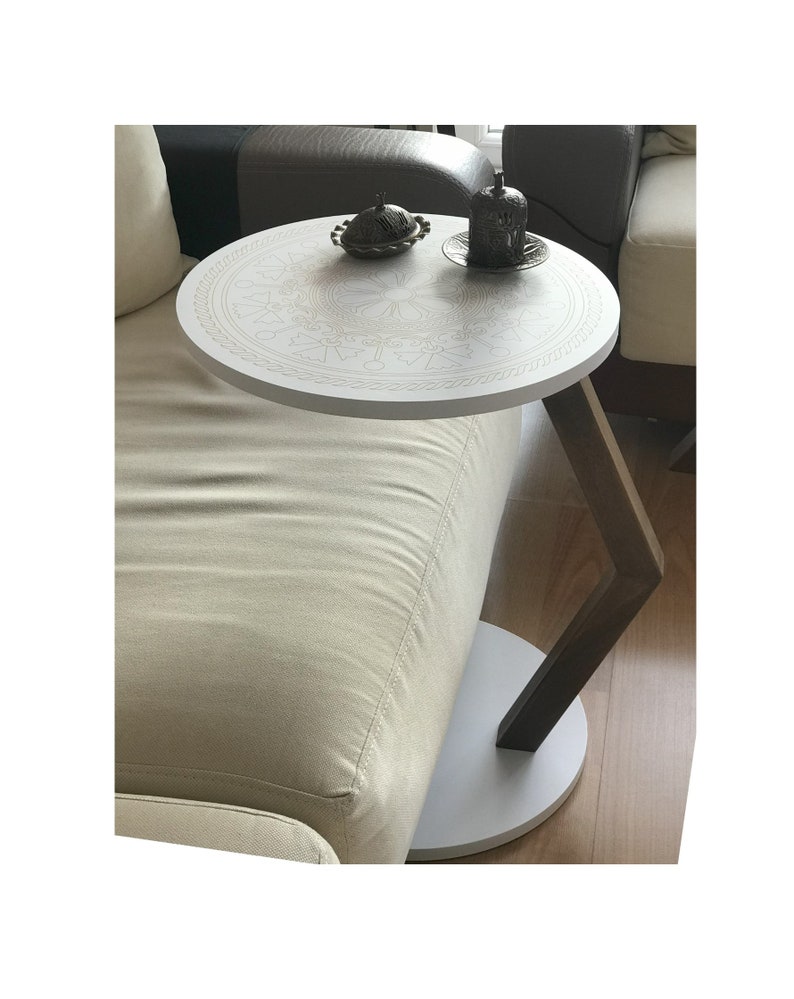 White C Shaped Coffee Table Modern C End Table Laptop Stand Etsy