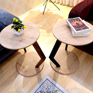 Oak C Shape Coffee Table, Walnut/White C Side/End Table, Round Couch Table, Wooden Sofa Table, Modern Sofa Side Table, Coffee Table Living