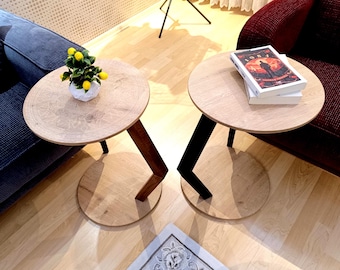 Oak C-Shape Side Table: Modern Sofa End Table | Valentine's Day Gifts