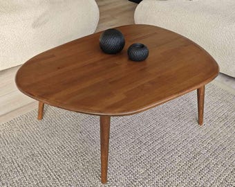 Solid Beech Wood Coffee Table: Asymmetrical Scandinavian Style