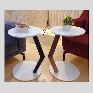 White C Shape Coffee Table, C Side/End Table, Round Couch Table, Wooden Sofa Table, Modern Sofa Side Table, Coffee Table For Living Room